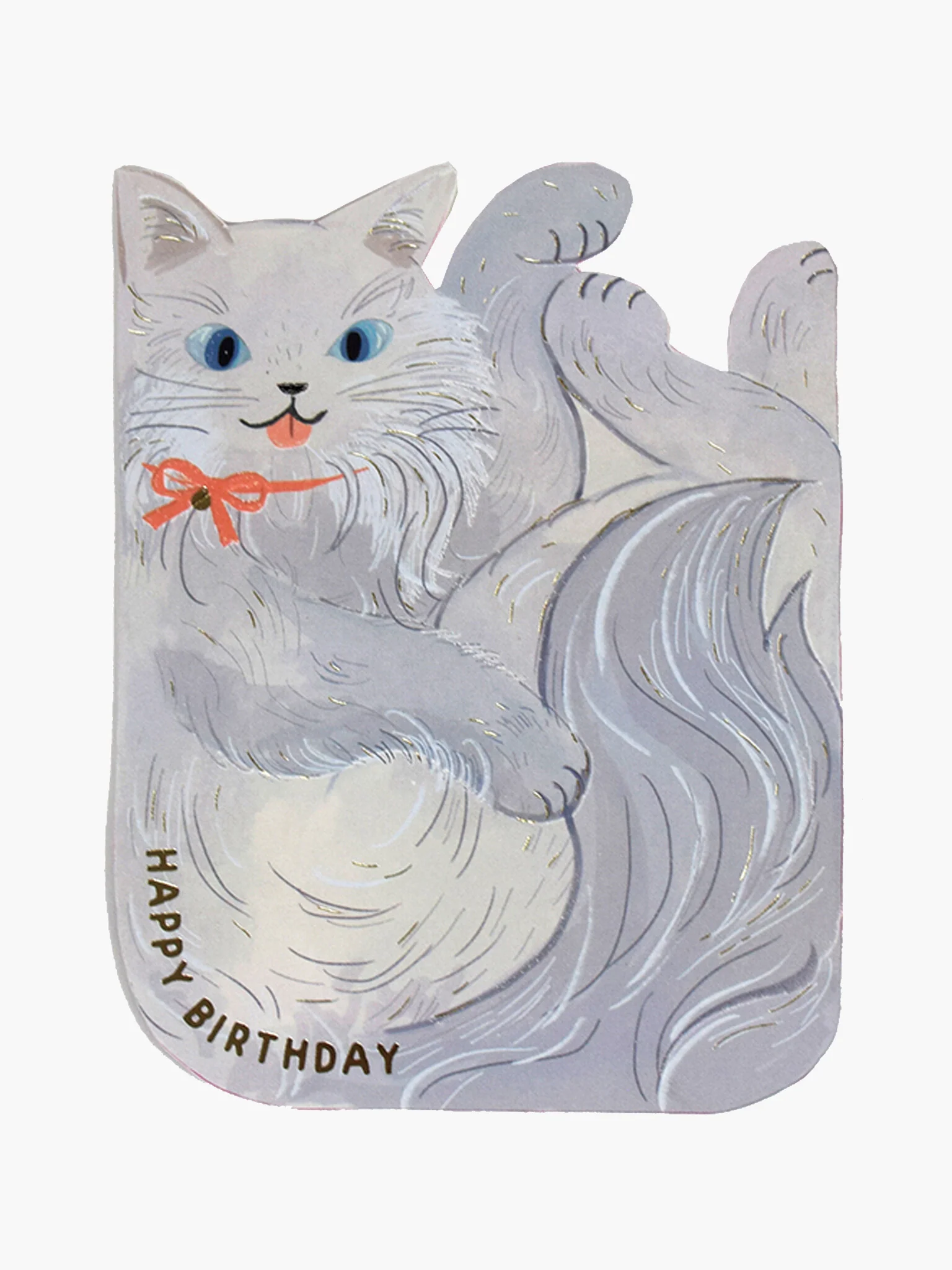 Cuddled Cat Birthday Card - Grey Cat