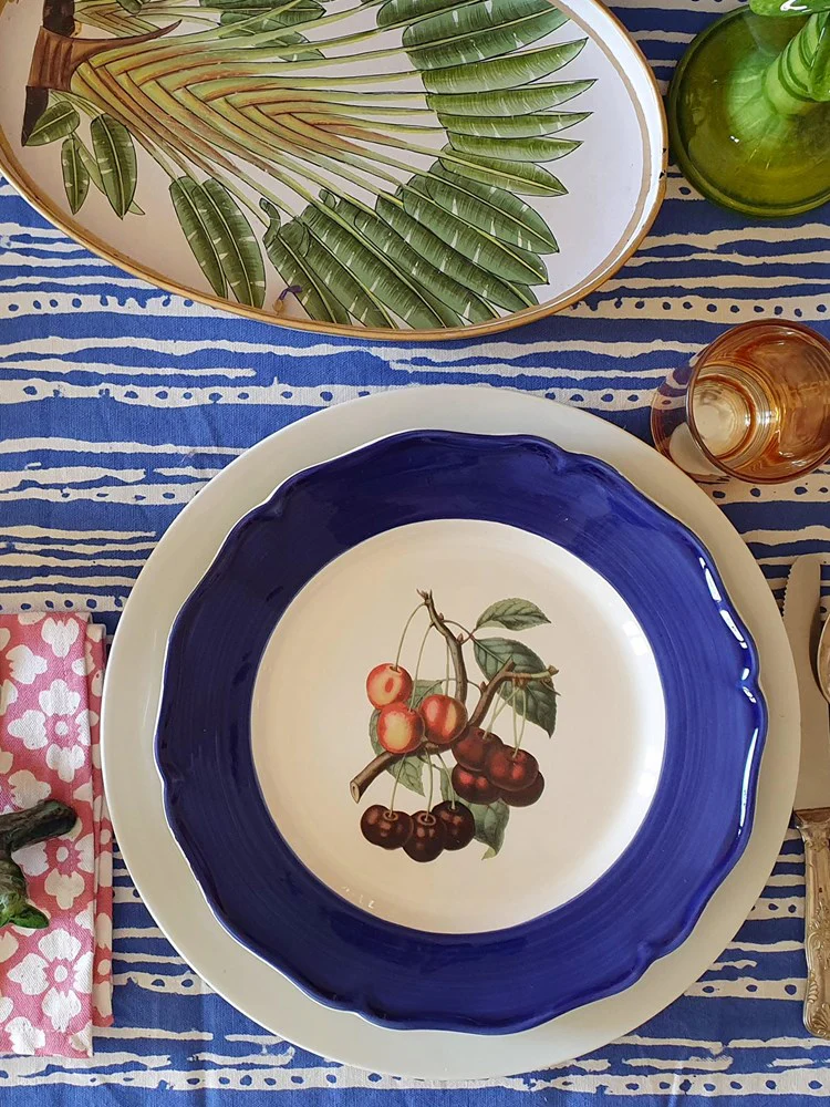 Botanicals Plate - Cherries on Blue (21cm) - Image 2