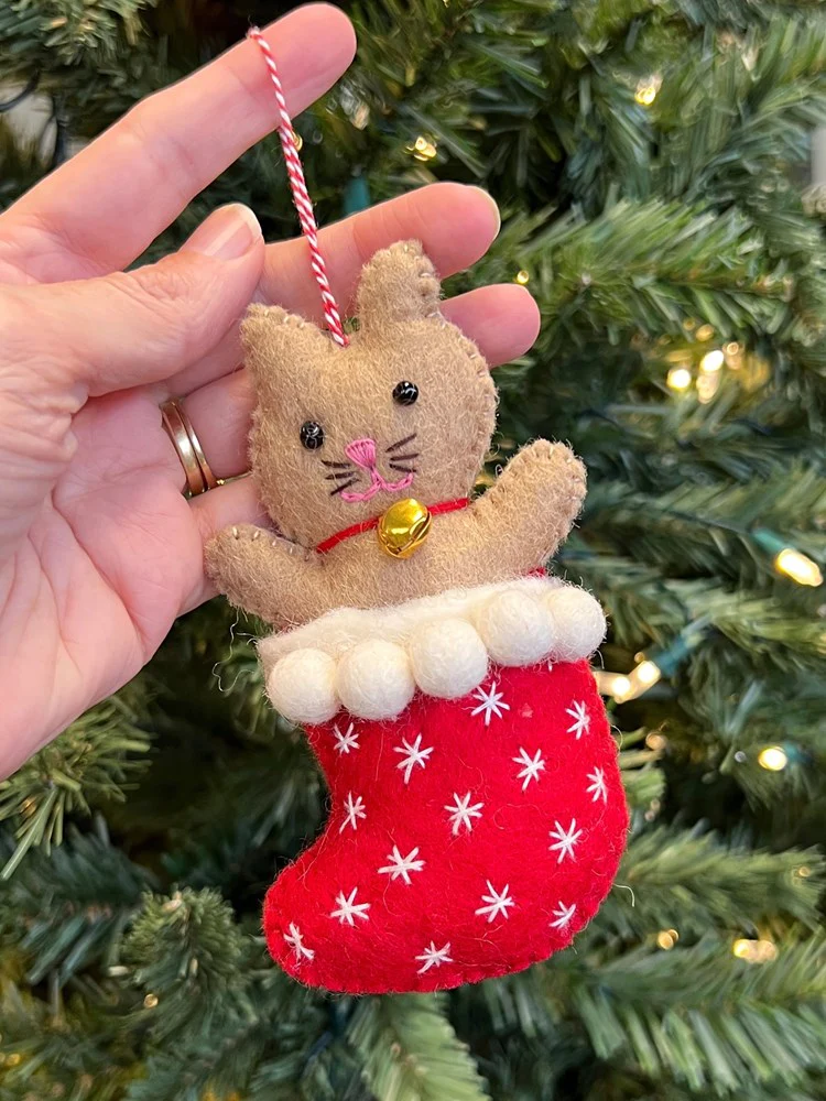 Cat in Stocking Felt Christmas Ornament - Image 3