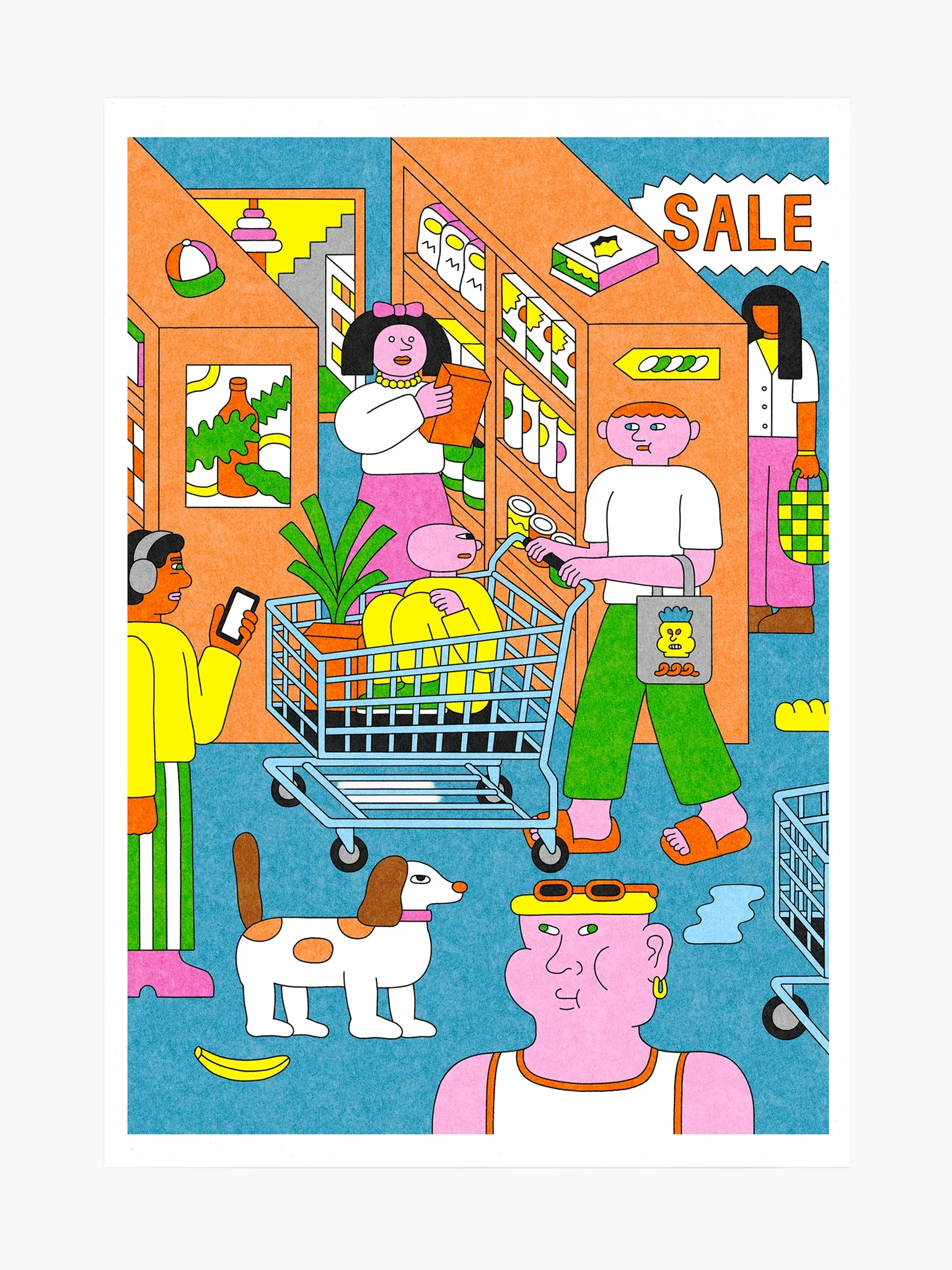Grocery People by Sona Lee - Risograph Print (A3)
