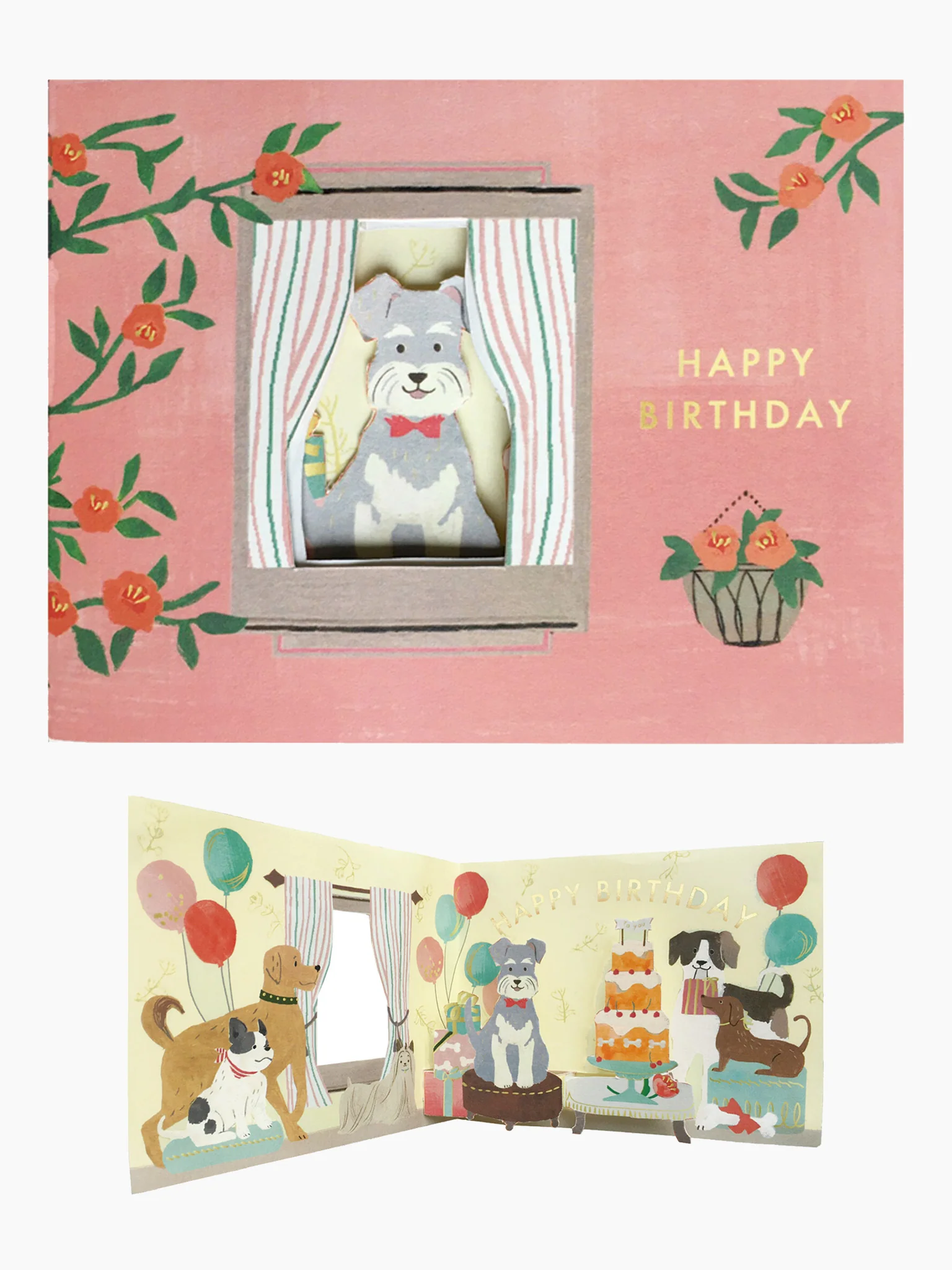Happy Birthday Dog in Window Card