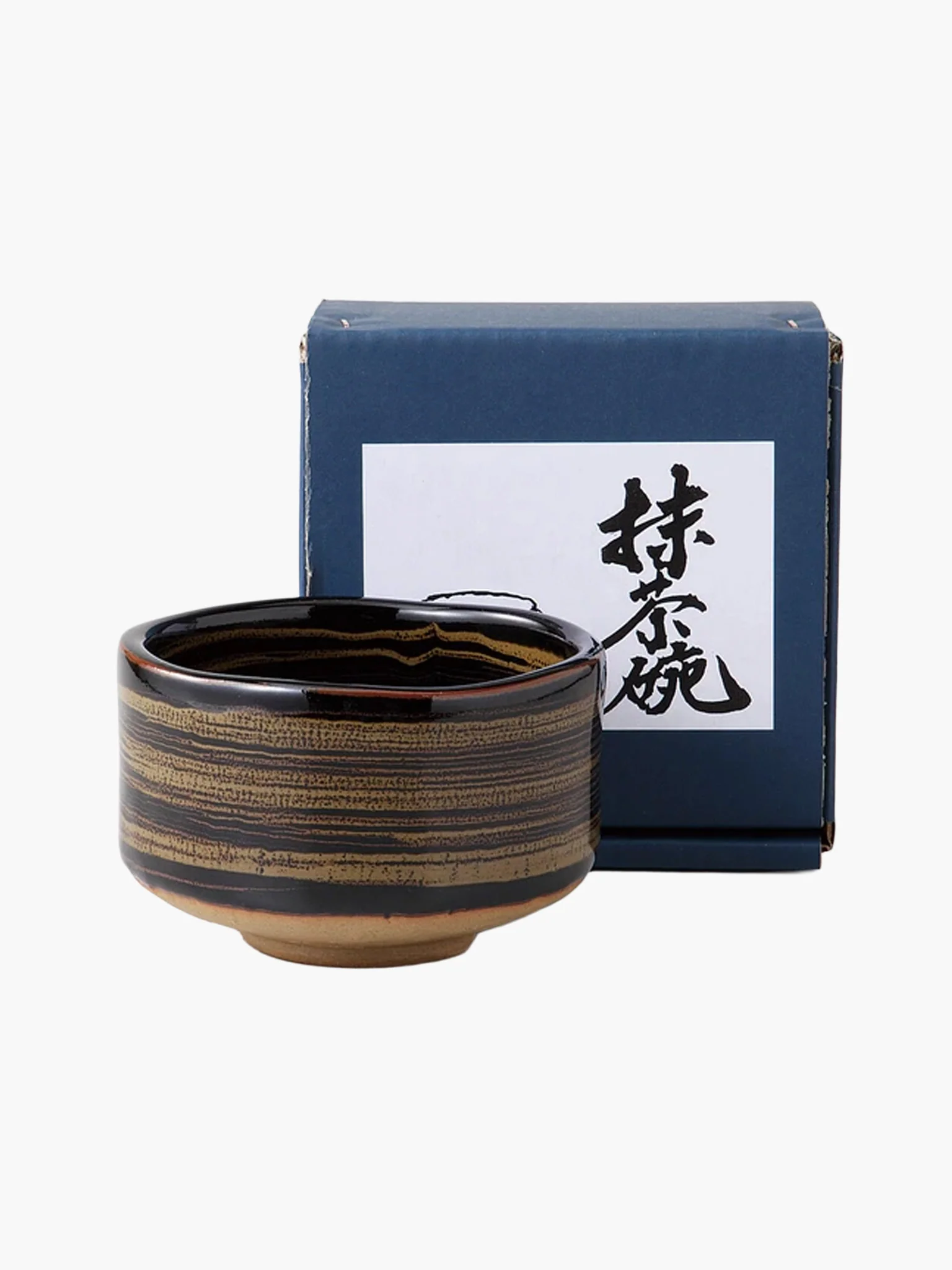 Matcha Bowl - Black Glazed Gold Painted
