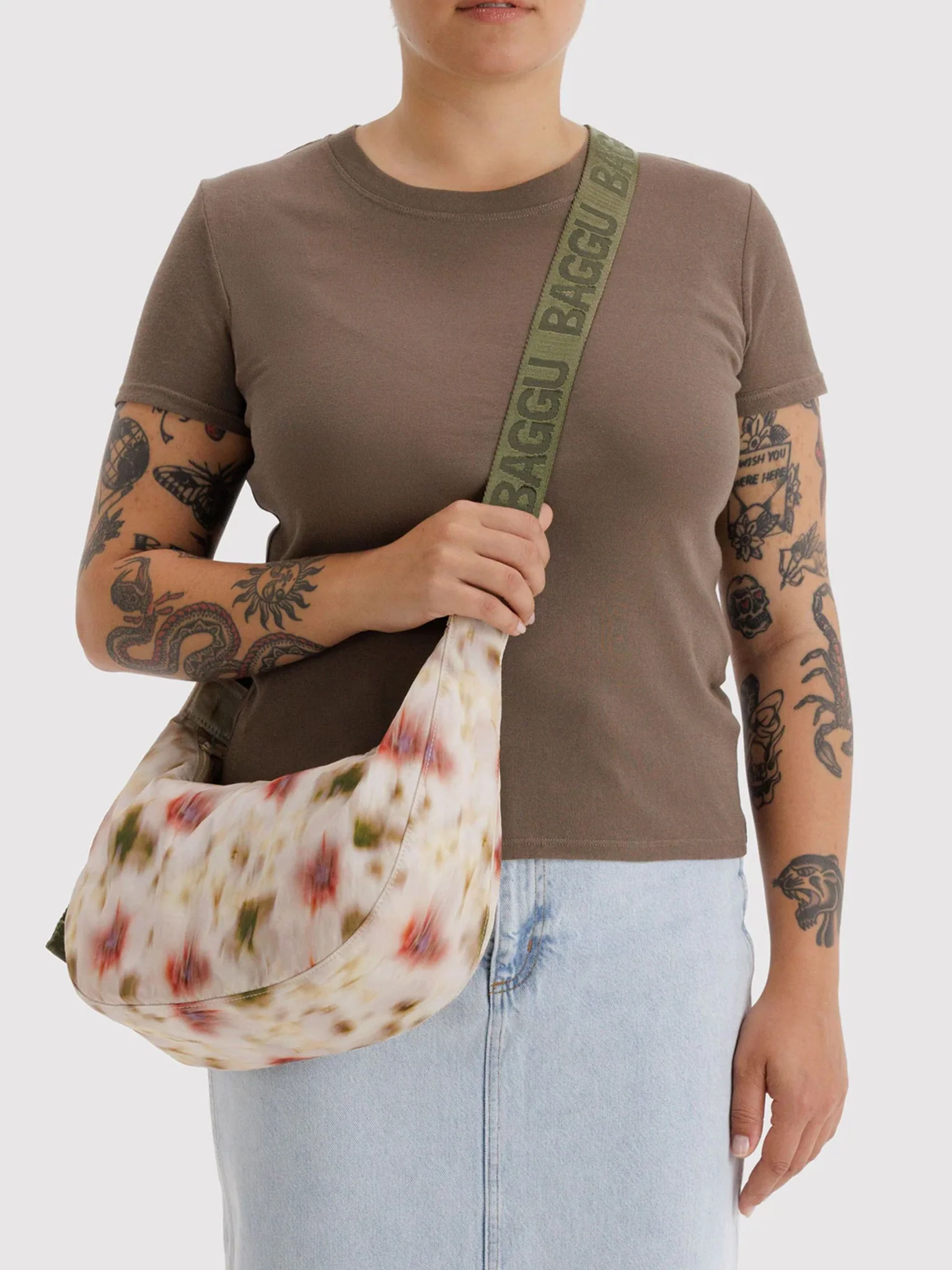 Medium Nylon Crescent Bag - Abstract Floral - Image 2