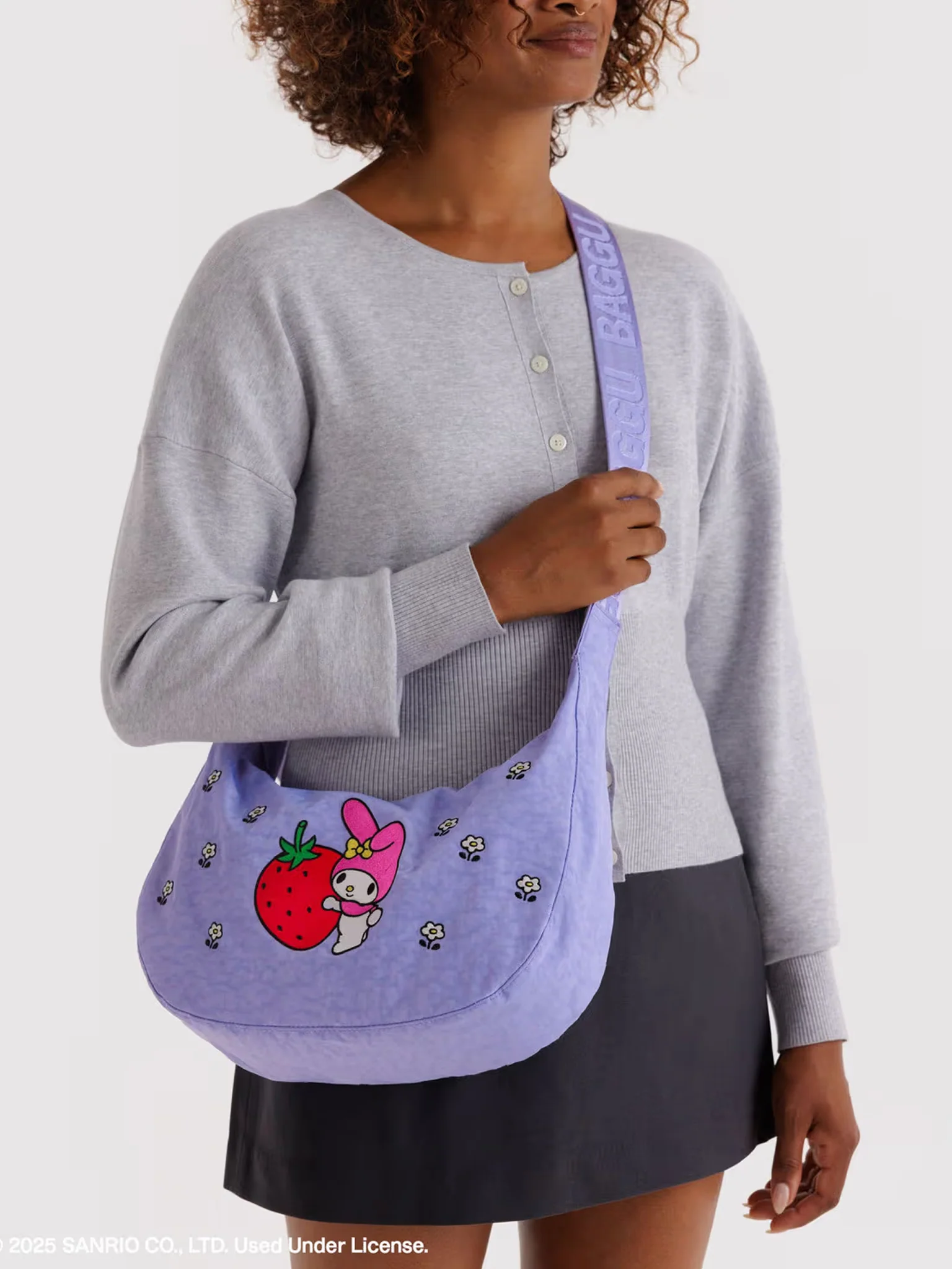 Medium Nylon Crescent Bag - Embroidered My Melody Strawberry - Image 2