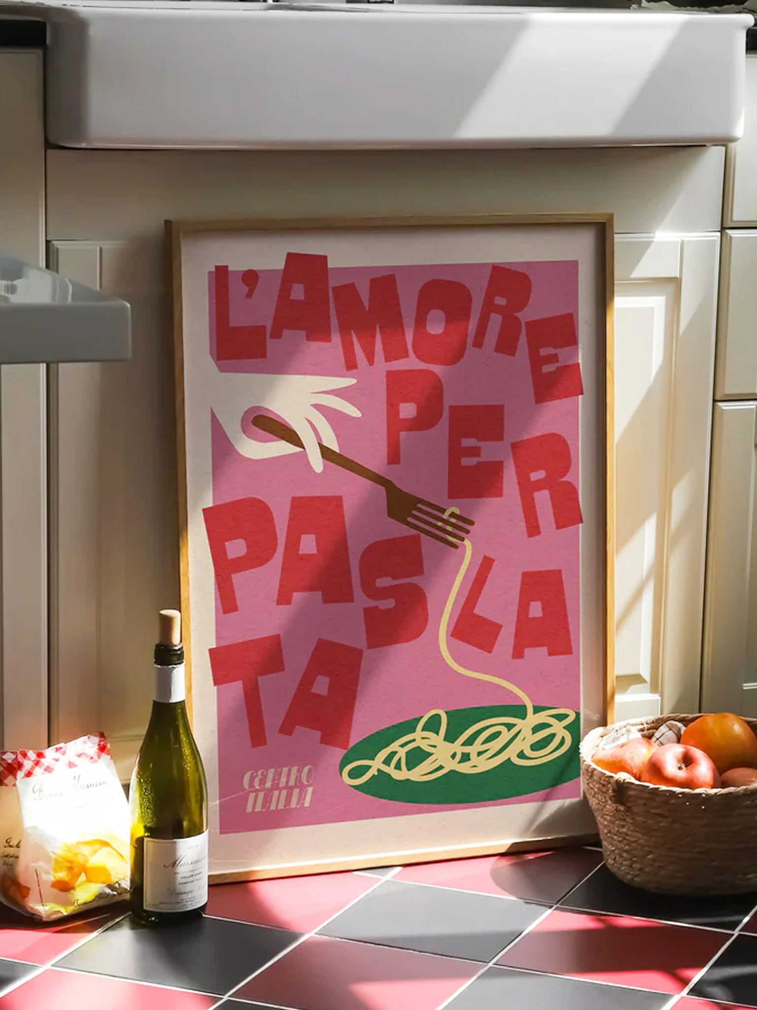 Pasta Love Print - Pink (A3) - Image 2