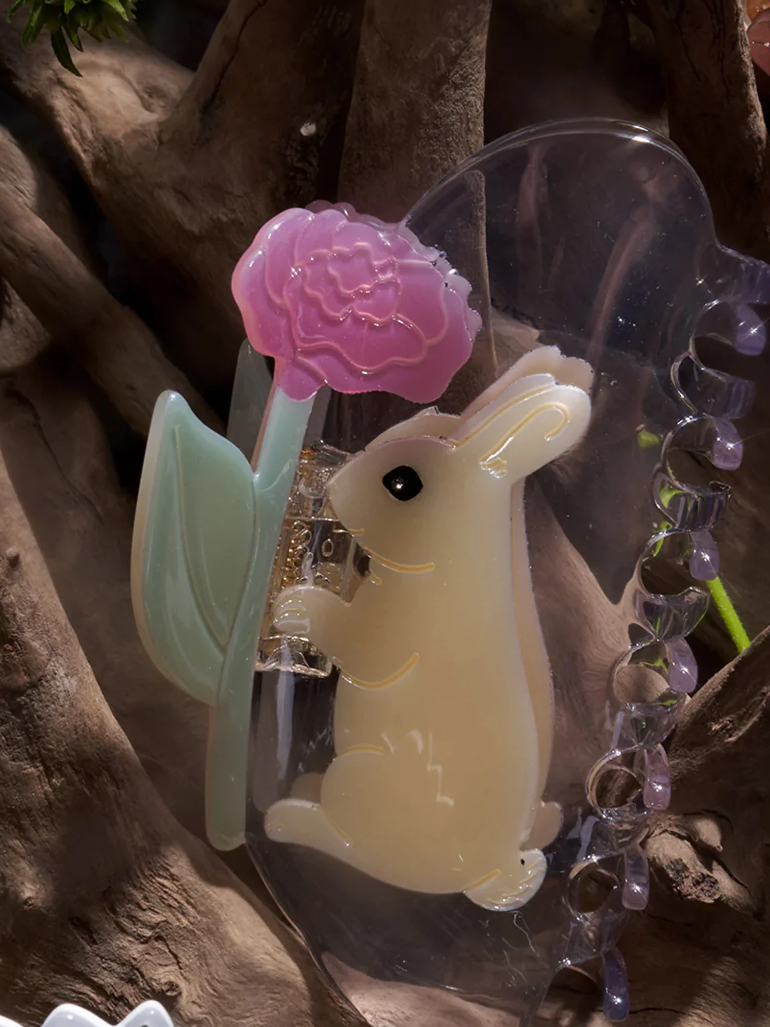 Rabbit with Peony Hair Claw - Image 3